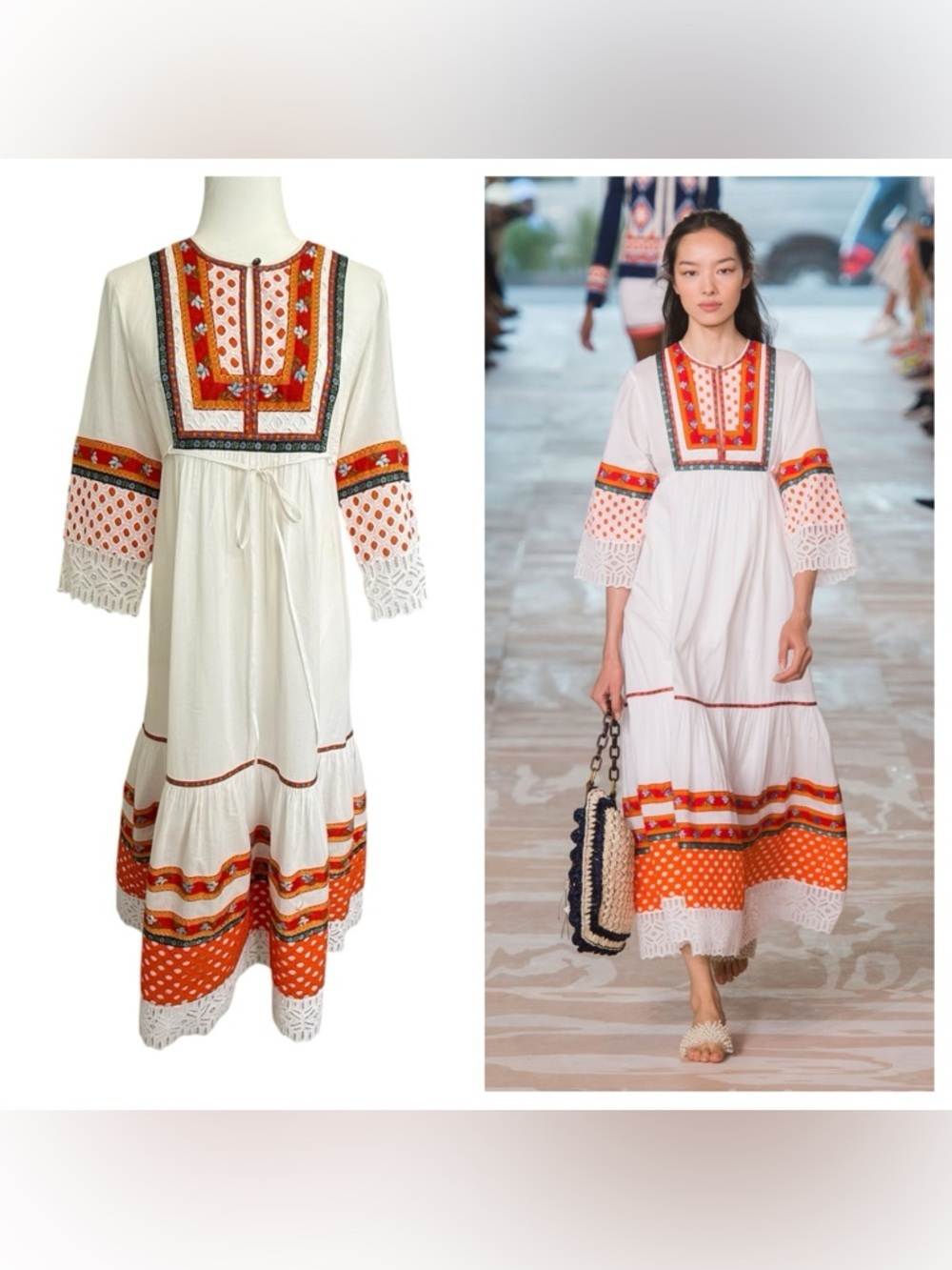 Tory Burch Annalise Peasant Dress Runway 2017 Embroidered Lace Cotton Rare Sz 2